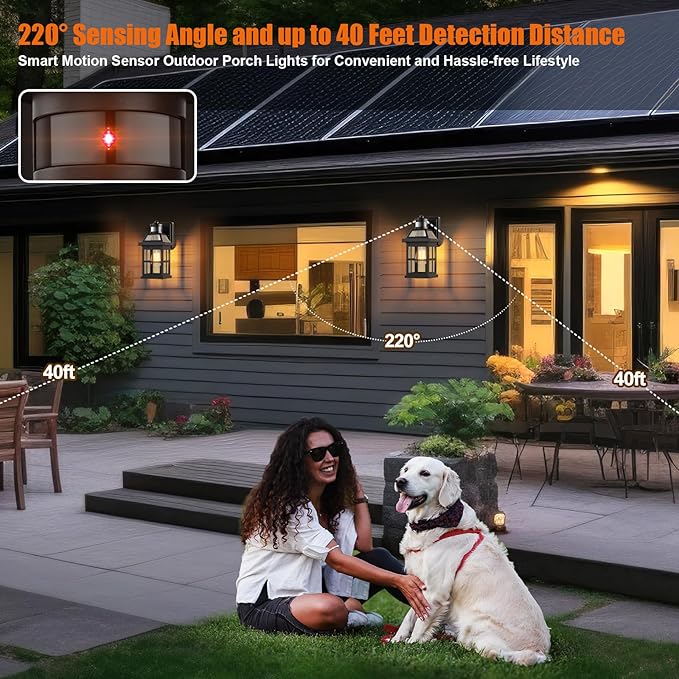 Motion Sensor Outdoor Light Fixtures 2-Pack Upgraded Anti-Rust Aluminum Outdoor Sconces Front Porch Lights Black Exterior Light Fixtures Dusk to Dawn Outside Lights House ETL Certified