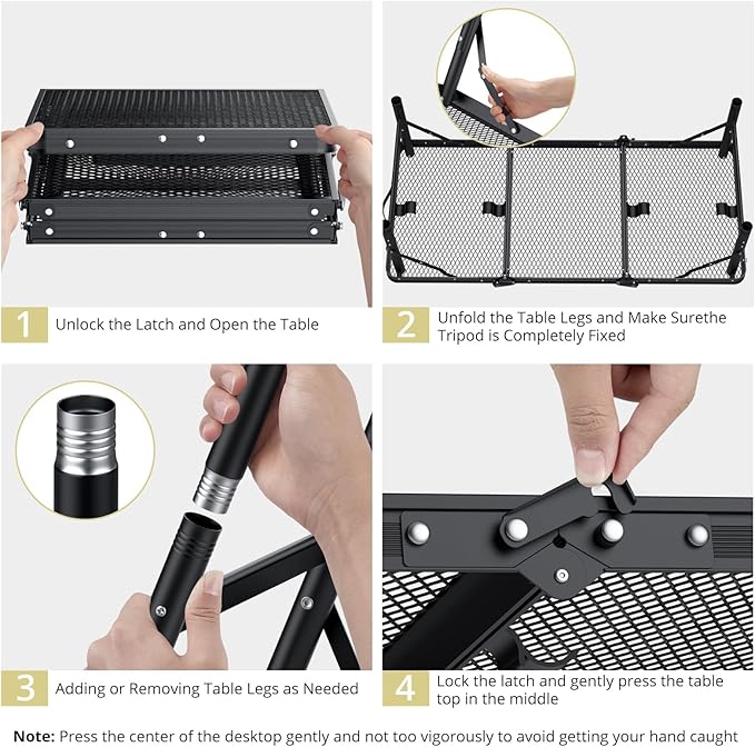 Anbte 3ft Tri-fold Grill Table 2 Adjustable Heights Max 29.5 Sturdy Metal Grill Table with Storage Bag Heat-Resistant Tabletop Portable Handle for Cooking BBQ Outdoor Travel 35 x 16 Black