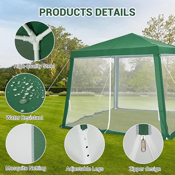 10x10ft Easy Pop-Up Canopy Outdoor Screen Tent with Mesh Mosquito Netting Side Walls Pop Up Tent Waterproof Outdoor Screen Shed for Camping Picnic Party Deck Yard Events