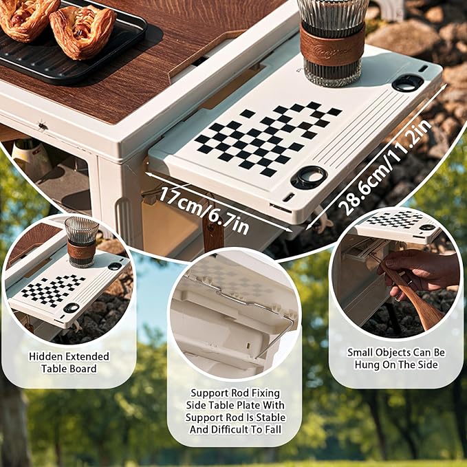 Folding Camping Storage Box with Wooden Table Board Multi-functional Collapsible Camp Kitchen Box 56L Storage Bin for Trunk Organizer for Outdoor Picnic Car RV Storage and Organization
