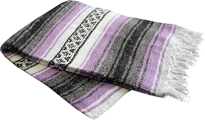 Del Mex Classic Mexican Blanket Large Authentic Woven Falsa Throw (70x50) Artisan Southwest Décor for Beach Yoga Outdoors (Lavender)
