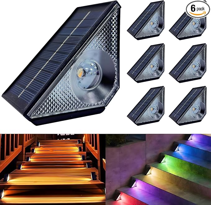 Solar Step Deck Lights Outdoor: CIYOYO 6 Pack Solar Step Light Waterproof Warm White/7 RGB Color Glow Solar Fence Lights for Patio Stairs Post Pathway Porch Driveway Garden Decor