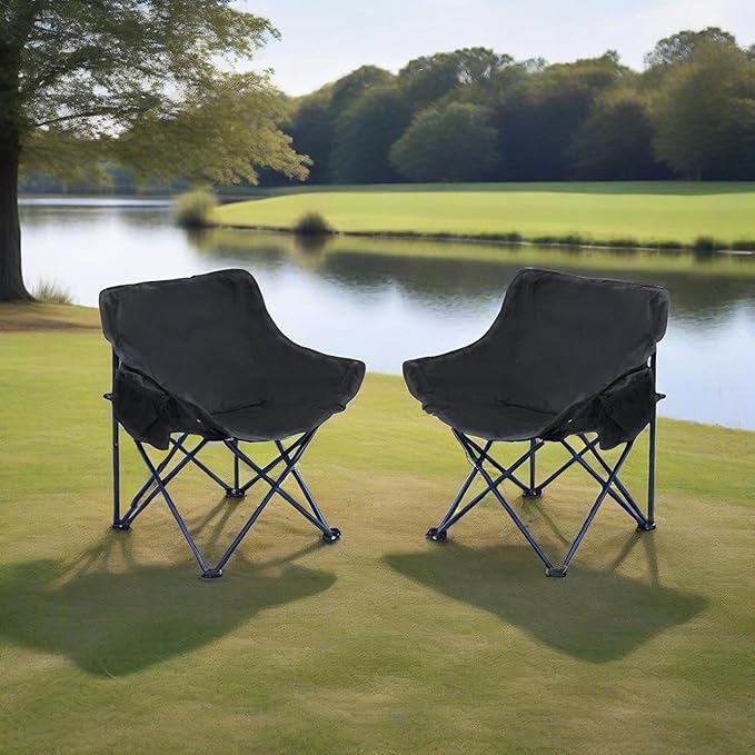 2 Pack Folding Camping Chairs Portable Beach Chairs &amp Reclining Camping Chair with Side Pockets Compact Recliner Chairs for Camping Picnics Fishing Beaches Barbecuesand (2Pcs Black)