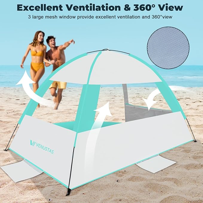 Venustas Beach Tent Sun Shelter for 3/4-5/6-7/8-10 Person UPF 50+ UV Protection Beach Canopy Lightweight and Easy Setup Cabana Portable Shade Tent