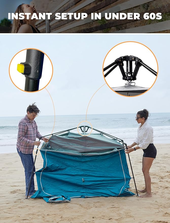 KingCamp Instant Shower Tent Portable Superior Stable Privacy Shelter 2 Large Rooms Outdoor Toilet Tent with Floor for Beach Camping &amp Hiking Setup in Under 60s