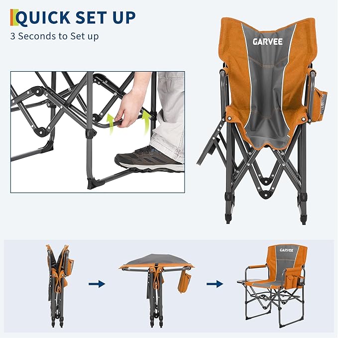 Oversized Camping Directors Chair Portable Folding Lawn Chairs for Adults Heavy Duty with Side Table Outdoor Foldable Camp Chair with Pocket for Beach Fishing Picnic Outdoor Foldable Camp Chair