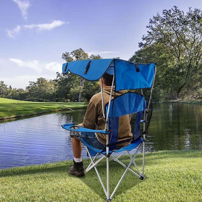 Portable Folding Camping Chair - Lightweight Durable Outdoor Chair for Camping Fishing Beach Lawn and More - Comfortable Folding Chairs for Outside Activities (Blue)