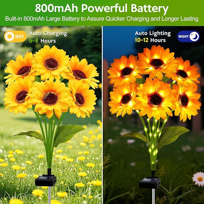 Solar Sunflower Lights Outdoor Garden Decor 4 Pack Solar Flowers Lights with 18 Sunflowers Waterproof Fall Decor Stake Decorative Light Auto ON/Off for Garden Yard Patio Gift for Women