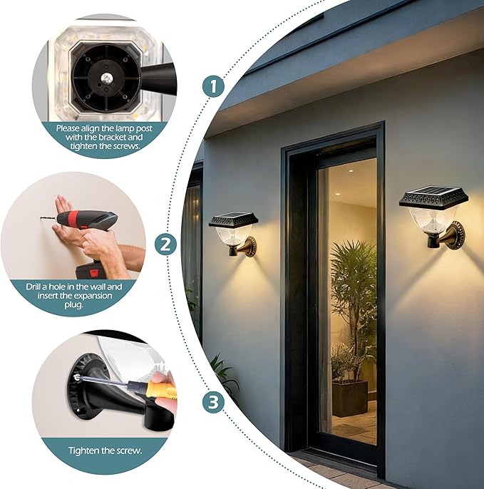 2-Pack Solar Outdoor Waterproof Lights - Remote Control Timer and RGB Color Changing Solar Wall Lights Suitable for Patios Terraces Decorative and Festive Lighting