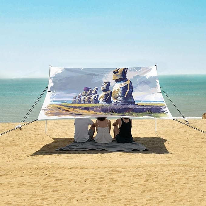 Camping Sun Shelters Moai Statues Beach Canopy 126 * 110.2in