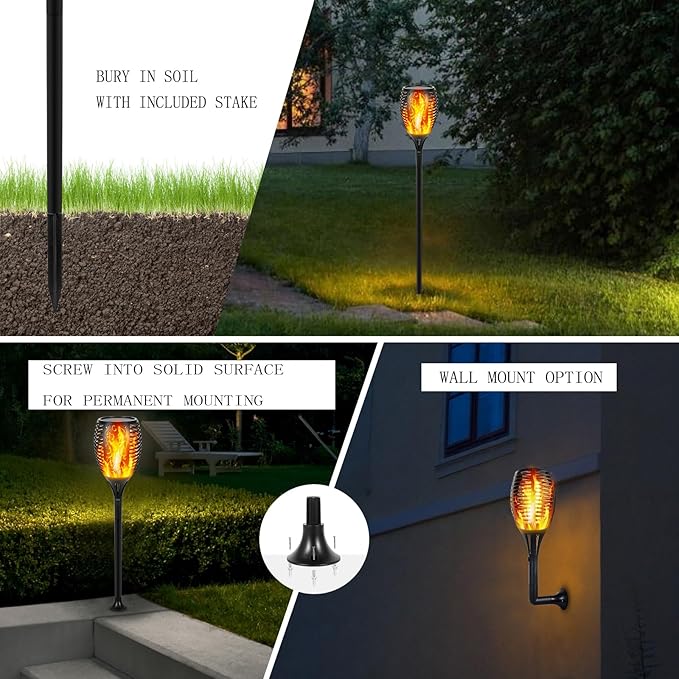 I-SHUNFA 96 LED Outdoor Waterproof Solar Torch Lights with 3 Modes—Flickering Flame Fade Effect or Full Brightness Automatic On/Off Landscape Decorations and Security Lights (4 Warm)