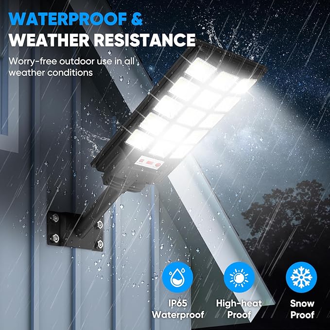 Solar Street Lights Outdoor Waterproof 25000LM 8500K Motion Sensor Solar Powered Flood Lights with Remote Control Dusk to Dawn Parking Lot Lights for OutsideYard Garden 2-Pack