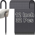 VVOKGO Rebar Stakes 12 Inches J Hook Heavy Duty Chain Link Fence Stakes 32 Pcs Metal Long Tent Spikes Ground Anchors for Wire Fencing Dogs Digging Camping Tents Swings Greenhouse Black