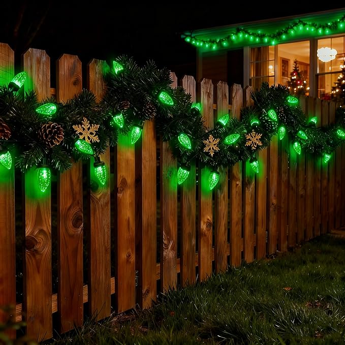 C9 LED Christmas Lights Outdoor33 Feet 50 LED 8 Lighting Modes Waterproof Connectable Christmas String Lights for Outside Roofline Patio Home Xmas Decorations (Green)