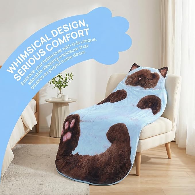 Adorable Cat Shaped Plush Sleeping Bag for Adults 68.9 Soft Envelope Slumber Bag Washable Warm Blanket for Camping Travel Sleepovers &amp Home Lounging Cute Animal for Cat Lovers