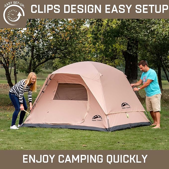 Happy Travel Camping Tent 4/6 Person Dome Tents for Camping with Rainfly Waterproof Clip Easy Setup Portable Family Tent with Mesh Windows 20% More Headroom Backpacking Tents for Camping &amp Hiki