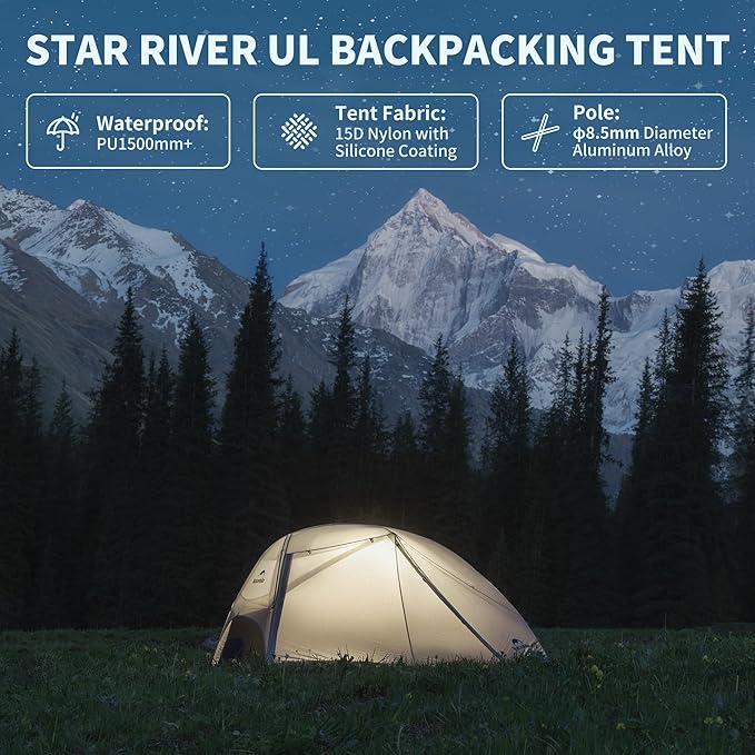 Naturehike Star River UL 2 Person Backpacking Tent Double Layer Waterproof Two Person Tents Lightweight Backpacking Cycling 2 Person Tent