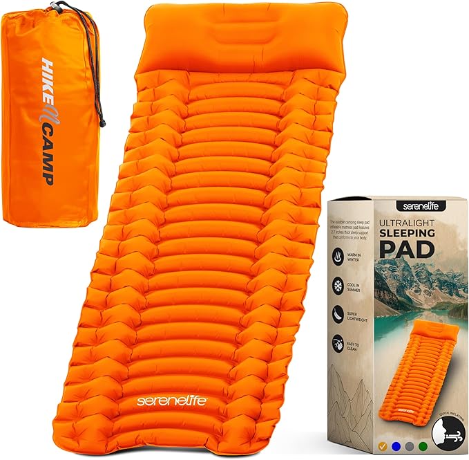 SereneLife Lightweight &amp Compact Camping Gear – Sleeping Pads &amp Bags with Built-in Pillows for Outdoor Comfort Waterproof &amp Tear-Resistant Design Perfect for Hiking Backpacking Couples