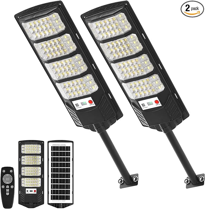 Solar Street Light Outdoor Waterproof Motion Sensor Solar Powered Light Dusk to Dawn LED Solar Parking Lot Flood Light for Outside Yard Garden Path-2PC