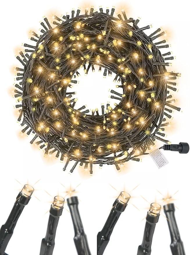 Soft Twinkle Magic Lights (100 LED Warm-White Green wire) SENSORY FRIENDLY Plug-in Connectable Waterproof Holiday wedding