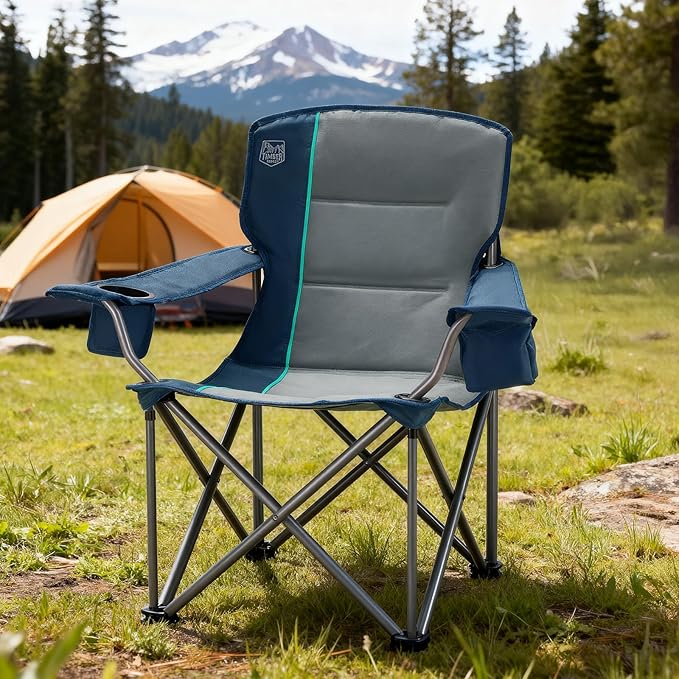 Timber Ridge 550 LBS Oversized Folding Camping Chair for Adults Heavy Duty Outdoor Chair with Cup Holder Side Pocket for Camp Lawn Picnic Navy-Upgrade