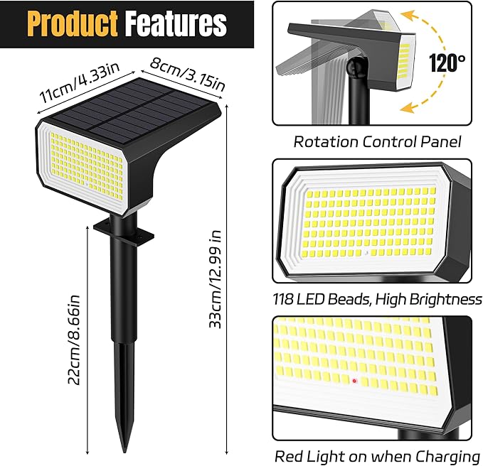 Solar Spot Lights Outdoor [10 pack/118 LED] 4 Modes Auto On/Off Solar Landscape Spotlights Ip67 Waterproof Solor Powered Pathway Lights for Outside Yard Garden Walkway Tree Patio (Cool White)
