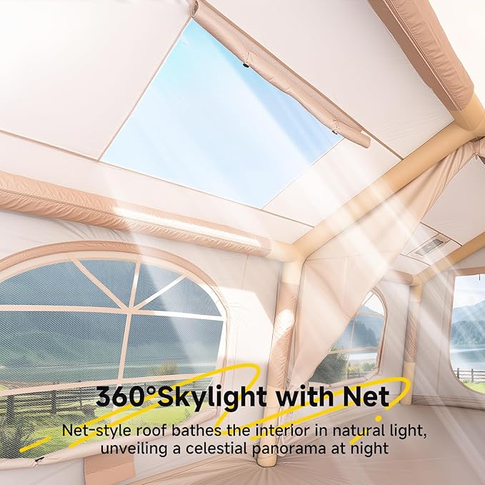Inflatable Tent for Camping Waterproof Oxford Large Blow Up Hot Tent with Pump Easy Setup Inflatable Glamping House Air Tent for Family 4/6/8/10/12 People