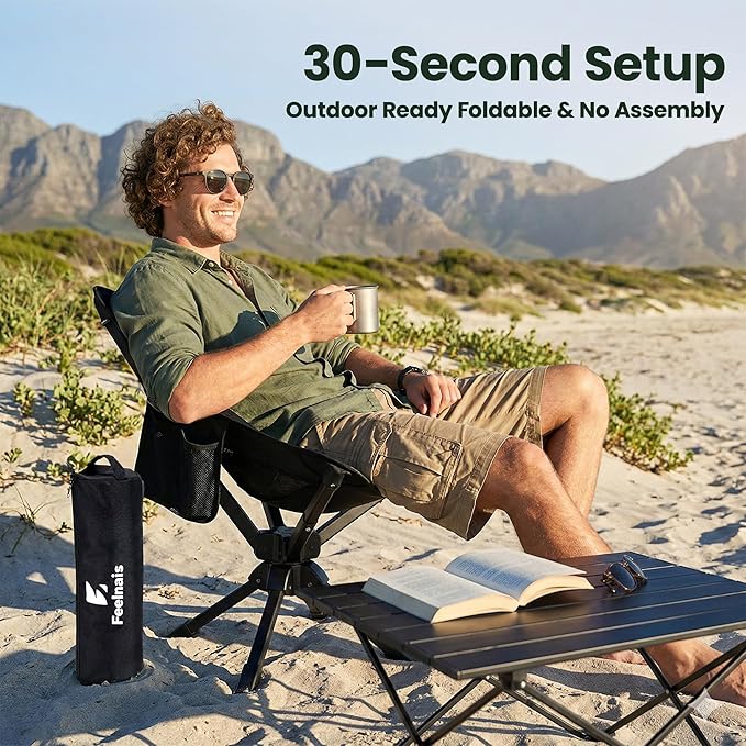 Folding Camping Chairs Lightweight &amp Portable No Assembly 360° Swivel Camping Chair for Adults Compact Outdoor Chairs for Beach Lawn Travel Backpacking Hiking Fishing