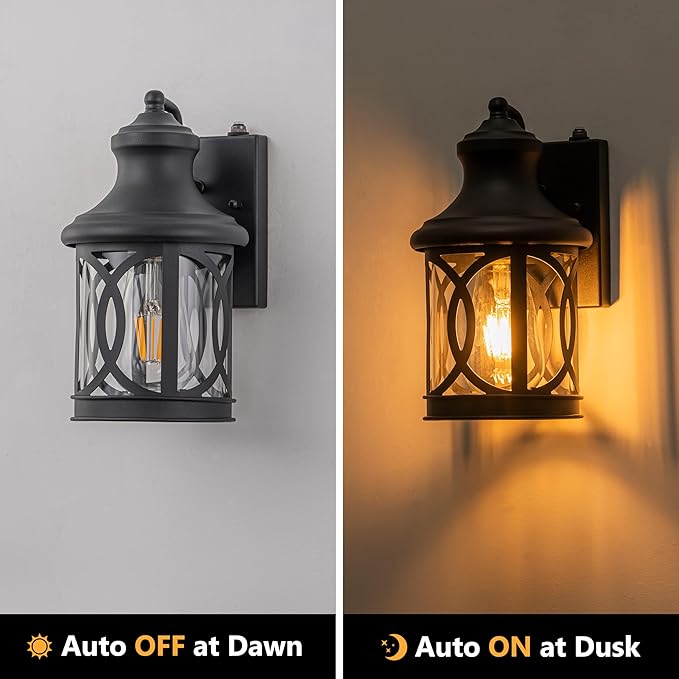Outdoor Wall Lights with Dusk to Dawn Exterior Wall Lanterns Lighting Fixtures Porch Sconces Matte Black Wall Mount Outdoor Lights with Photocell for Patio Yard Front Porch Garage 2-pack