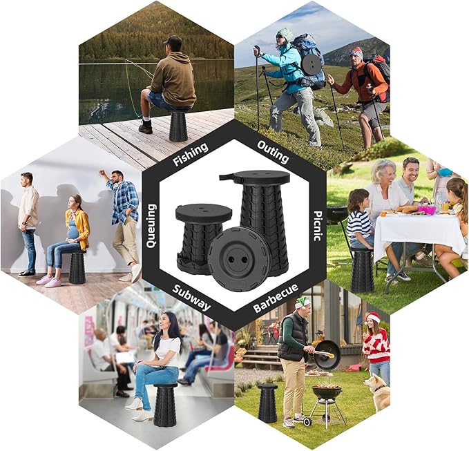 Collapsible Stool Folding Chair - Upgraded Portable Chair with Load Capacity 400lbs Portable Stool for Camping Fishing Hiking - Folding Tool with Carrying StrapsGifts for Fisherman (Black)