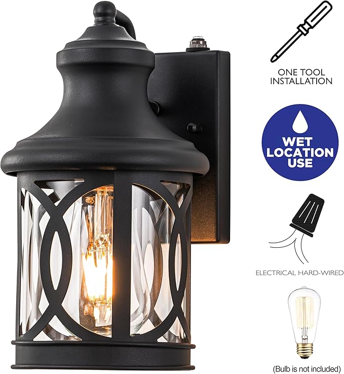 Outdoor Wall Lights with Dusk to Dawn Exterior Wall Lanterns Lighting Fixtures Porch Sconces Matte Black Wall Mount Outdoor Lights with Photocell for Patio Yard Front Porch Garage 2-pack