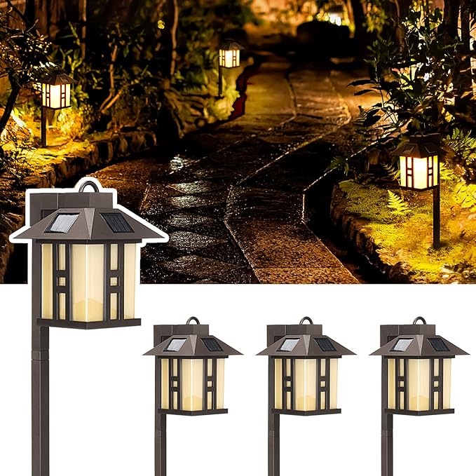 GIGALUMI Japanese Decor Solar Lights for Outside Pathway Lights 4 Pack - Lawn/Patio/Yard/Walkway/Driveway Decoration