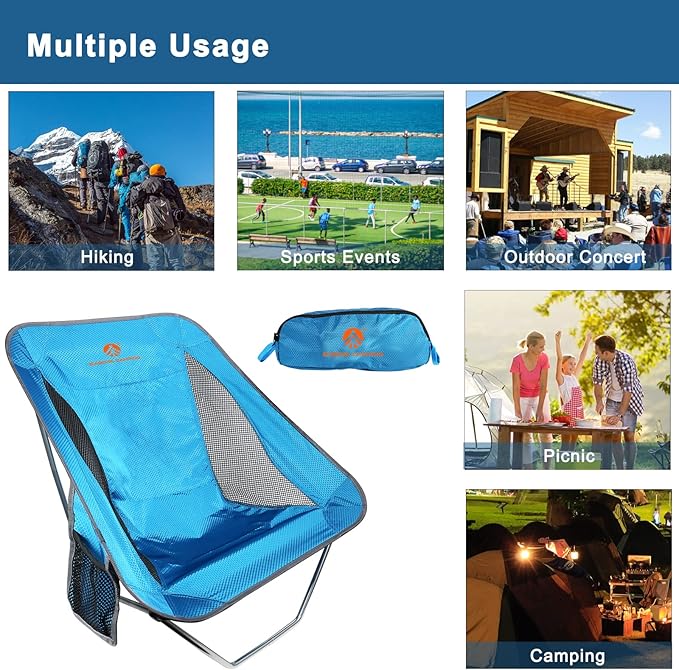 Ultralight Folding Camping Chair Low Lightweight Foldable Camp Chairs with Carry Bag for Hiking Backpacking Picnic Outdoor Concert Sports Events Beach