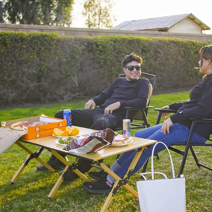 Folding Camping Table Lightweight Roll-Up Table Aluminum Low Portable Picnic Table with Easy Carrying Bag for Outdoor Beach Picnic Backyards BBQ and Party 45.2L x 23.6W x 17.3H