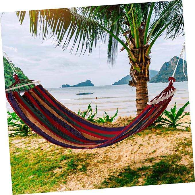 Totority 1set Outdoor Camping Hammock Thickened Canvas Single Bed Heavy Duty Tree-Mounted Design Resting Easy Setup for Camping Beach and Picnics