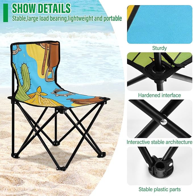 Compact Camp Chair Art Western Backpacking Ultra Lightweight Carry Bag Included Ice Fishing with Back for