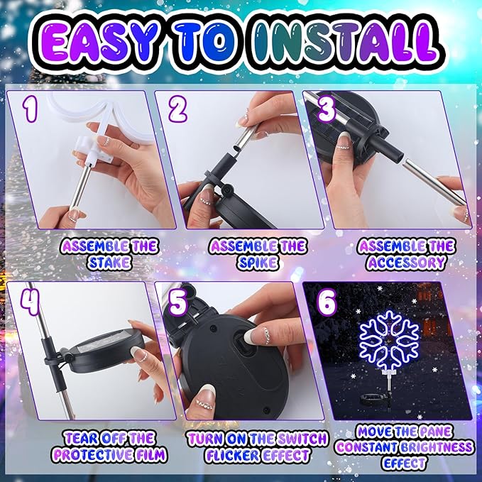 2 Pcs Solar Christmas Snowflake Garden Stake Lights Waterproof Xmas Snowflake Solar Landscape Path Lights for Outside Stakes Xmas Light Stake for House Yard