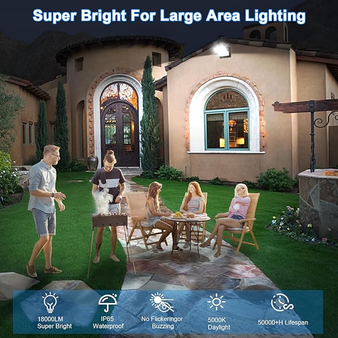 ledmo 150W LED 360° Rotatable Flood Lights Outdoor Adjustable Head Exterior Lighting Fixture 5000K Waterporof Commercial Security Wall Pack for Yard Garage Barn House 4 Pack