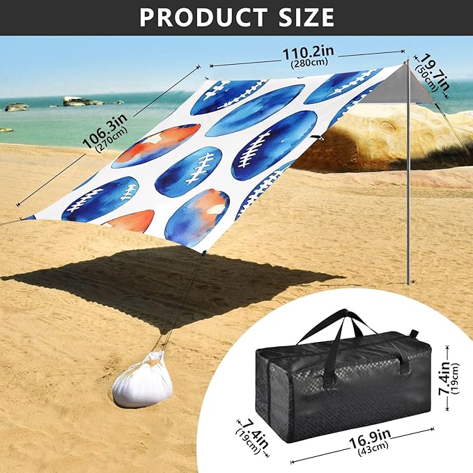 Rugby Tile Blue Pattern Camping Sun Shelter Beach Tent Portable Beach Sun Shade Outdoor Canopy for Camping Trips Fishing Picnic