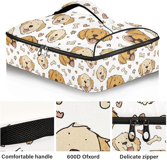 Casserole Carrier Lovely Dog PatternInsulated Casserole Carrier for Hot or Cold Food Thermal Lunch Tote for Potluck Parties Picnic Beach Fits 9 x 13 Inches Baking Dish