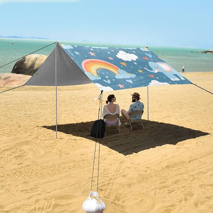 Elephants Camping Sun Shelter Beach Tent Portable Beach Sun Shade Outdoor Canopy for Camping Trips Fishing Picnic