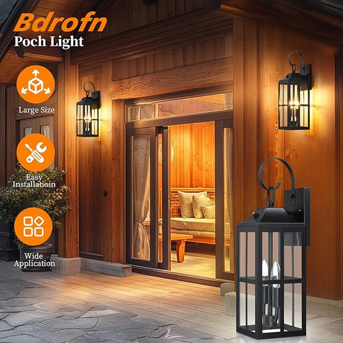 2 Pack 19 Large Outside Modern Wall Sconce Light Fixture Industrial Porch Light Wall Mount with Glass Waterproof Farmhouse Exterior Lamp Lighting Bulbs Included