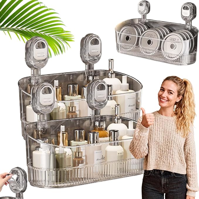 No Drill Bathroom Drain Rack 2026 New No-Drill Bathroom Suction Storage Box – Large Capacity &amp Strong Load-Bearing With Drain Holes For Shower Kitchen Organizer (White 2pc)