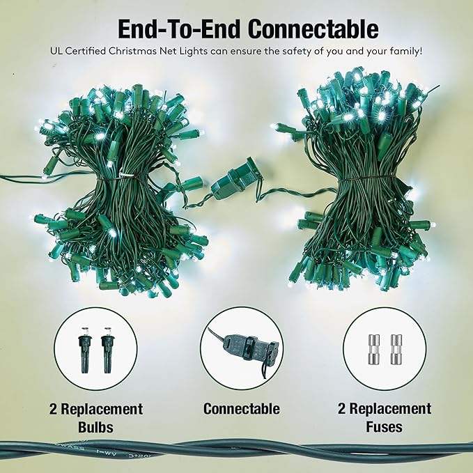 Led White Christmas Net Lights Outdoor Christmas Bushes Lights 120Led 6ftx5ft Connectable Outdoor Indoor Mesh Net Lighting for Xmas Holiday Garden Lawn Shrubs Trees Bushes Decorations