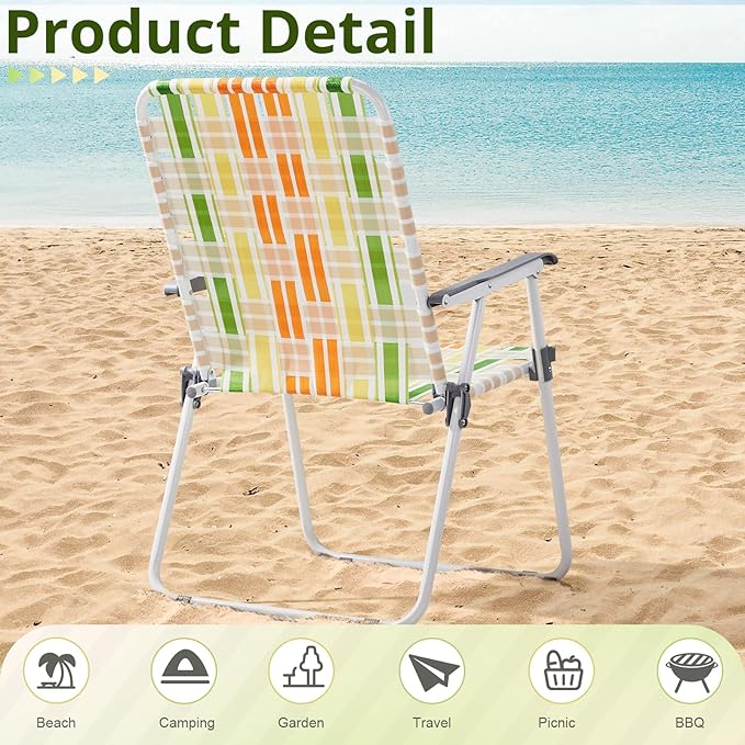 2 Pack Outdoor Beach Portable Lawn ChairLightweight Folding Chair for AdultsFolding Beach ChairPortable Backpack Foldable Camping Chairwith Armrestsfor Patio Pool Yard Garden (Yellow &amp Green)