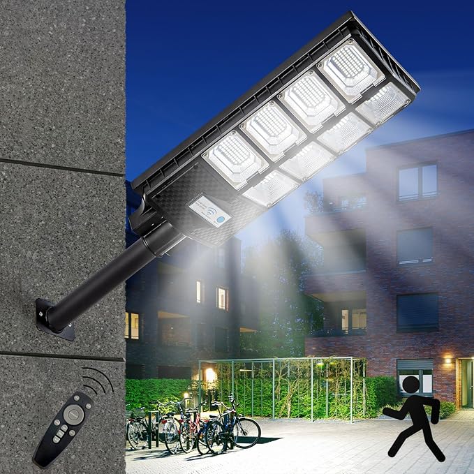 Solar Street Lights Outdoor IP67 Waterproof with Motion Sensor Remote and Auto Dusk to Dawn | Bright 6500K LED Solar Powered for Patio Garden Garage Courtyard &amp Parking Lot