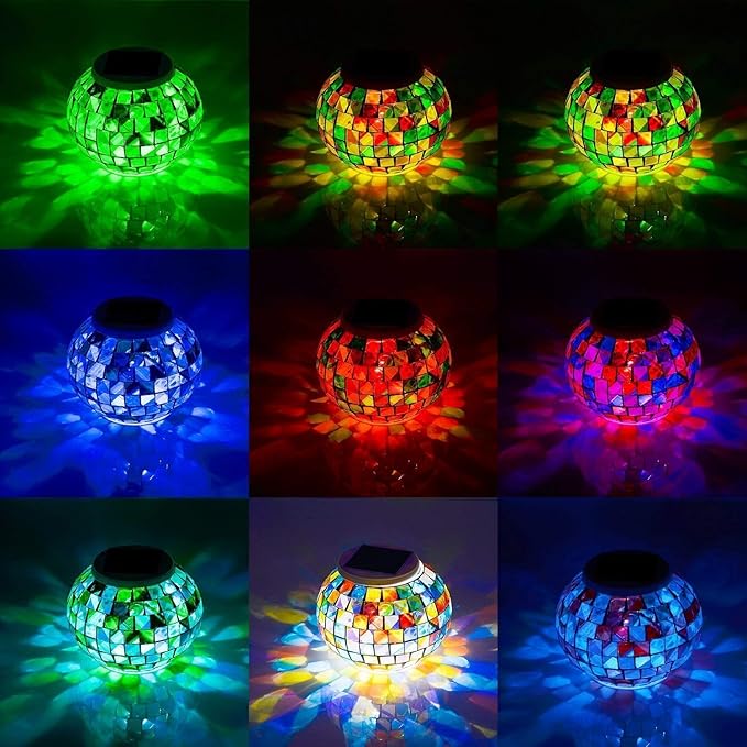 Color Changing Solar Powered Glass Mosaic Ball Led Garden Lights Rechargeable Outdoor Waterproof Solar Night Lights Table Lamps for Decorations Ideal Gifts