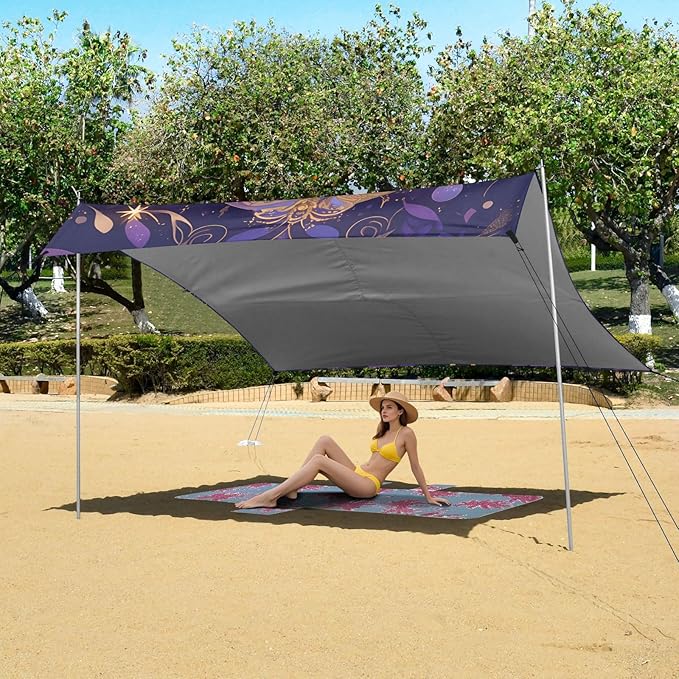 ALAZA Luxurious Moon Alchemy Beach Tent Sun Shelter UPF50+ Protection Beach Shade Canopy w/ 4 Sandbags for Outdoor Camping Fishing Backyard Fun Picnic 10x9 ft