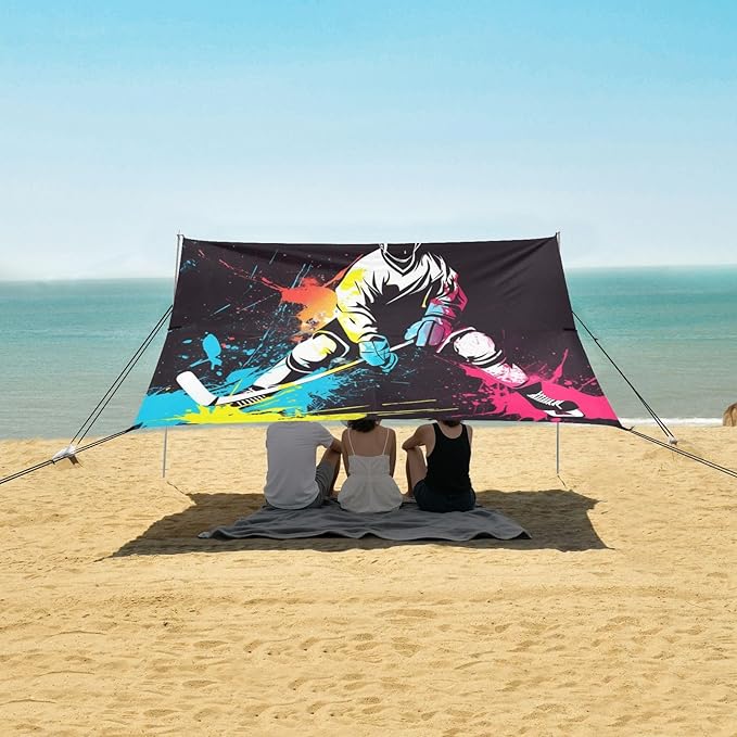 Camping Sun Shelters Colorful Hockey Player Beach Canopy 126 * 110.2in