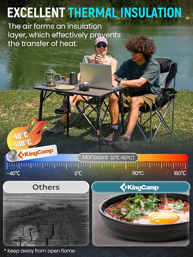 KingCamp Folding Glass Fiber Camping Table Portable Camp Table with Adjustable Height Aluminum Legs &amp Carry Bag for Outdoor Picnic Beach Party Indoor Use for 2-4 People